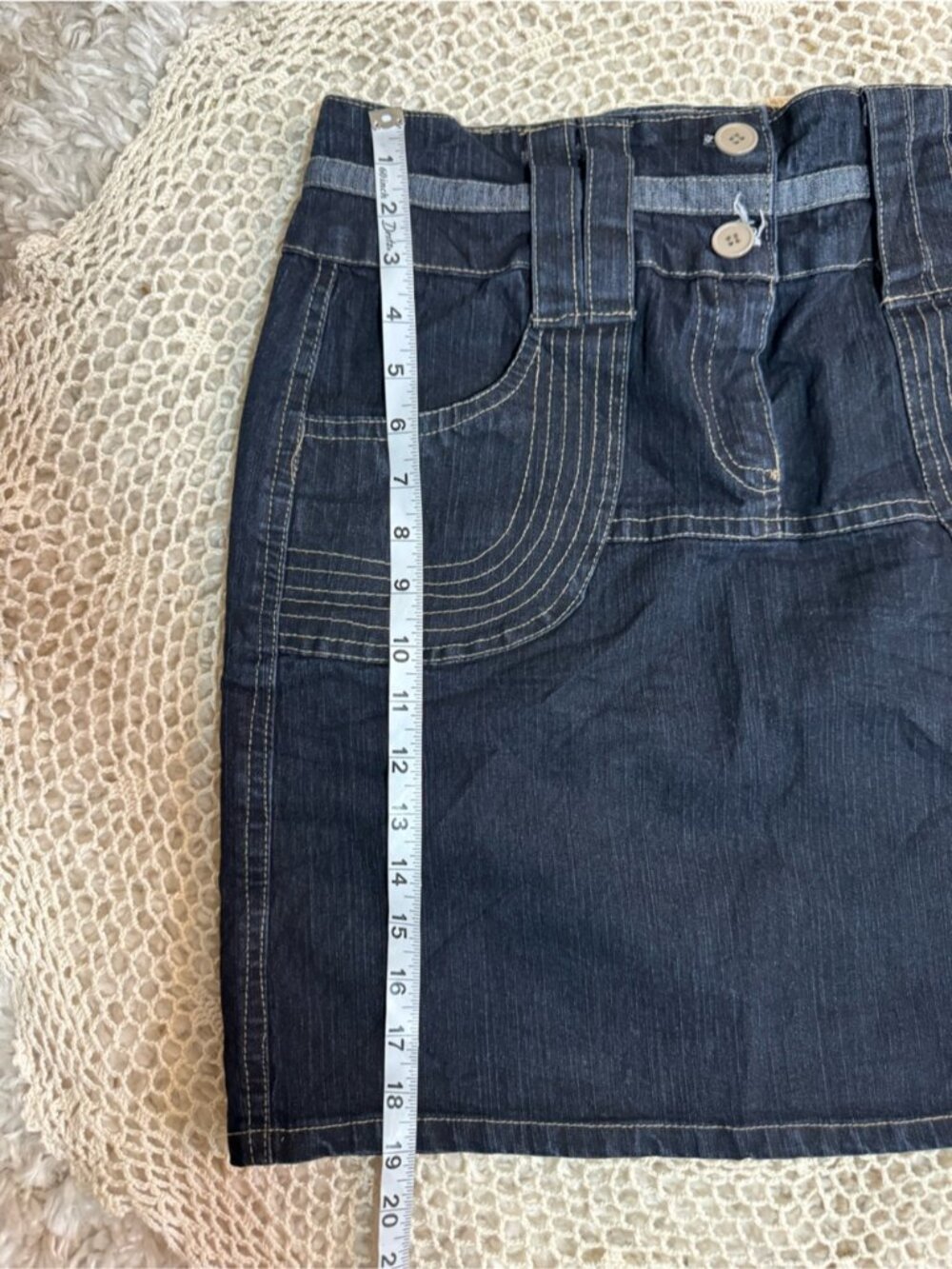 Y2K Dark Blue Denim High Waist Mini Skirt - Women's Classic Style | Size 14 - Picture 5 of 5